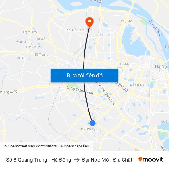 Số 8 Quang Trung - Hà Đông to Đại Học Mỏ - Địa Chất map