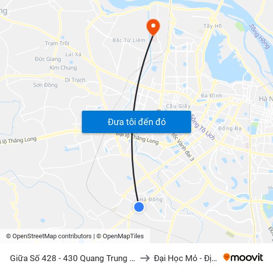 Giữa Số 428 - 430 Quang Trung (Hà Đông) to Đại Học Mỏ - Địa Chất map