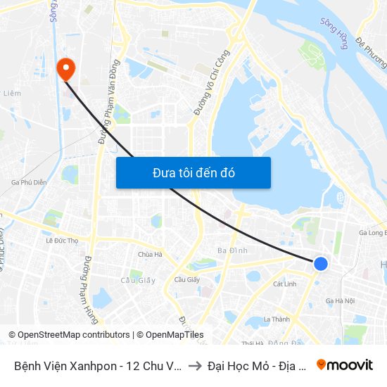 Bệnh Viện Xanhpon - 12 Chu Văn An to Đại Học Mỏ - Địa Chất map