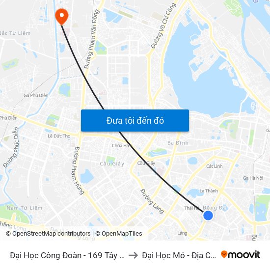 Đại Học Công Đoàn - 169 Tây Sơn to Đại Học Mỏ - Địa Chất map