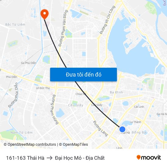 161-163 Thái Hà to Đại Học Mỏ - Địa Chất map
