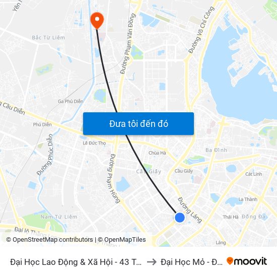 Đại Học Lao Động & Xã Hội - 43 Trần Duy Hưng to Đại Học Mỏ - Địa Chất map
