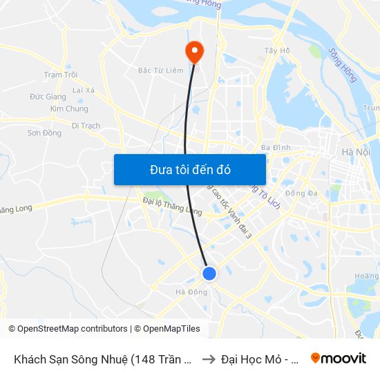 Khách Sạn Sông Nhuệ (148 Trần Phú- Hà Đông) to Đại Học Mỏ - Địa Chất map