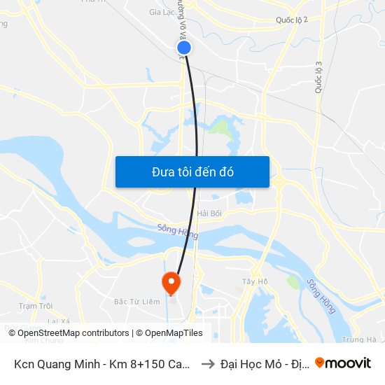 Kcn Quang Minh - Km 8+150 Cao Tốc Btl-Nb to Đại Học Mỏ - Địa Chất map