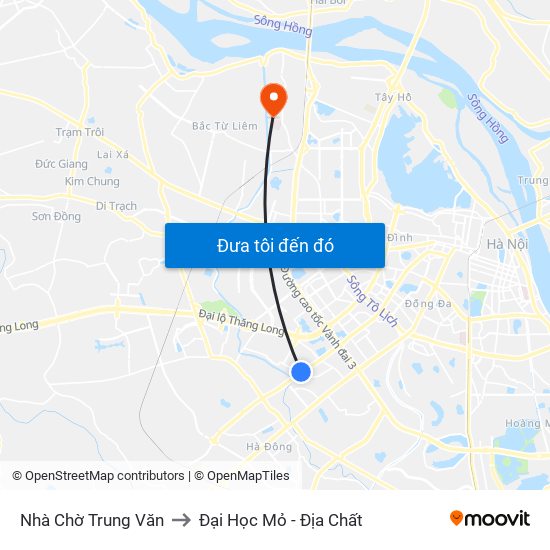 Nhà Chờ Trung Văn to Đại Học Mỏ - Địa Chất map