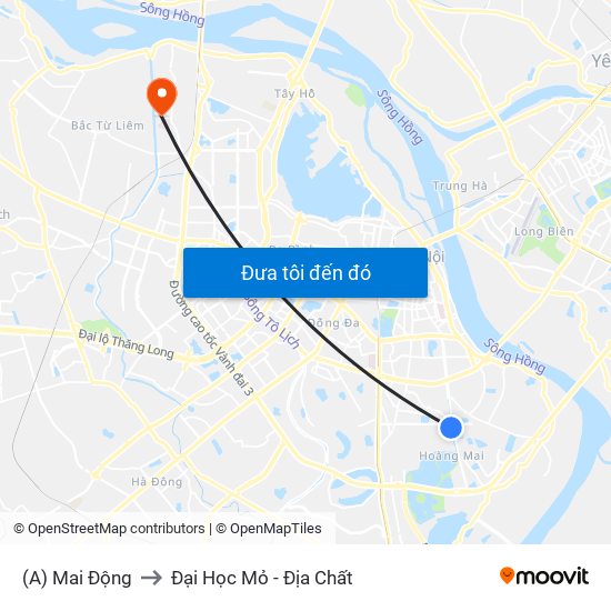 (A) Mai Động to Đại Học Mỏ - Địa Chất map