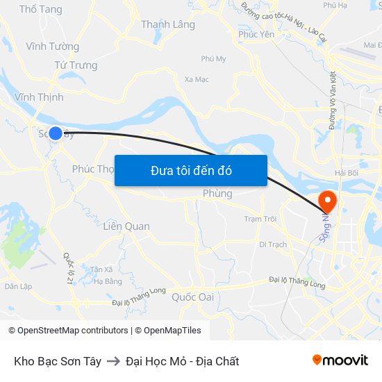 Kho Bạc Sơn Tây to Đại Học Mỏ - Địa Chất map