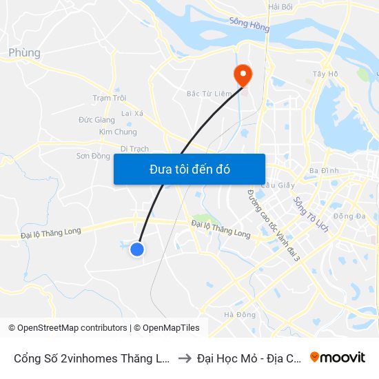 Cổng Số 2vinhomes Thăng Long to Đại Học Mỏ - Địa Chất map