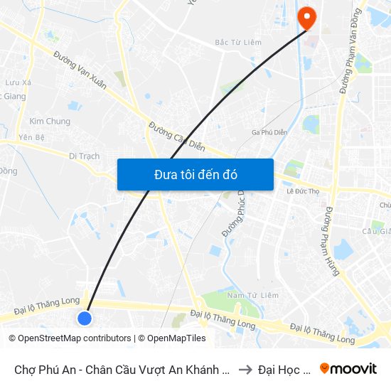 Chợ Phú An - Chân Cầu Vượt An Khánh (Đối Diện Số Nhà 24 Chân Cầu Vượt An Khánh) to Đại Học Mỏ - Địa Chất map