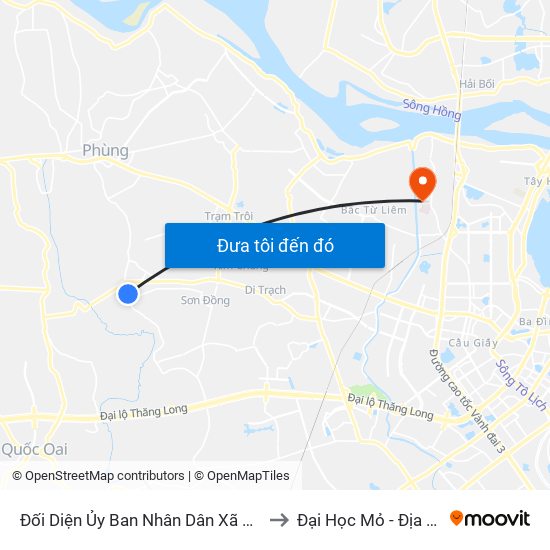 Đối Diện Ủy Ban Nhân Dân Xã Yên Sở to Đại Học Mỏ - Địa Chất map