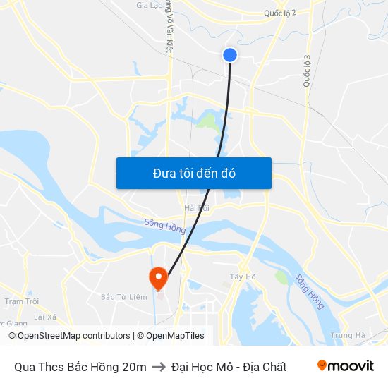 Qua Thcs Bắc Hồng 20m to Đại Học Mỏ - Địa Chất map