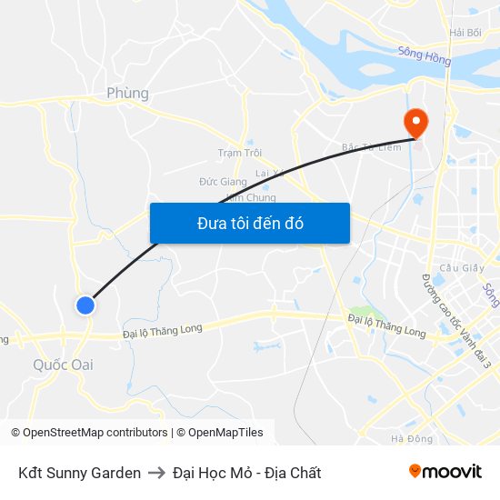 Kđt Sunny Garden to Đại Học Mỏ - Địa Chất map