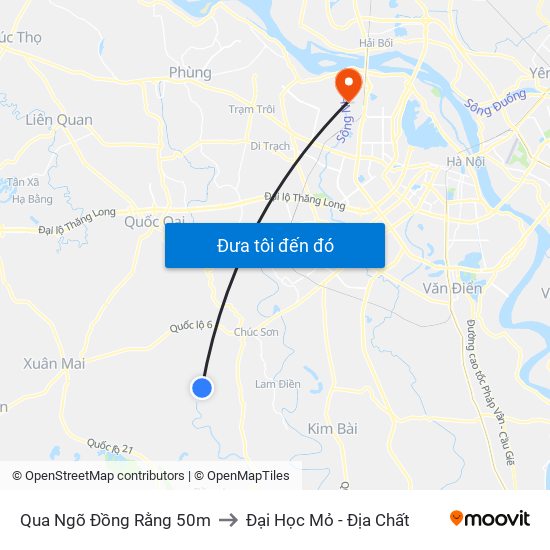 Qua Ngõ Đồng Rằng 50m to Đại Học Mỏ - Địa Chất map
