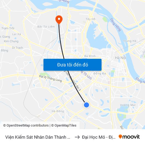 Viện Kiểm Sát Nhân Dân Thành Phố Hà Nội to Đại Học Mỏ - Địa Chất map