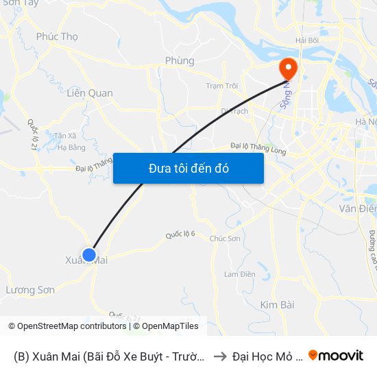 (B) Xuân Mai (Bãi Đỗ Xe Buýt - Trường Đại Học Lâm Nghiệp) to Đại Học Mỏ - Địa Chất map