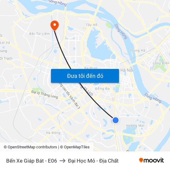 Bến Xe Giáp Bát - E06 to Đại Học Mỏ - Địa Chất map