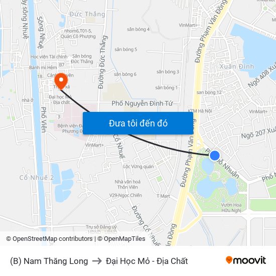 (B) Nam Thăng Long to Đại Học Mỏ - Địa Chất map