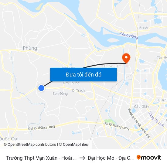 Trường Thpt Vạn Xuân - Hoài Đức to Đại Học Mỏ - Địa Chất map