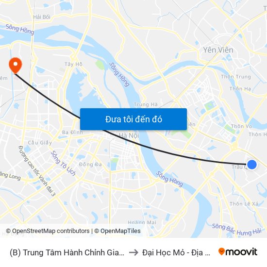 (B) Trung Tâm Hành Chỉnh Gia Lâm to Đại Học Mỏ - Địa Chất map