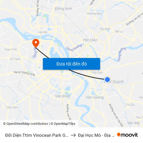 Đối Diện Tttm Vinocean Park Gia Lâm to Đại Học Mỏ - Địa Chất map