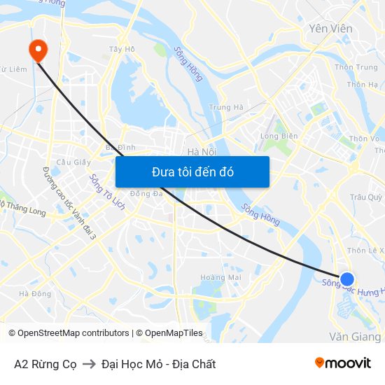 A2 Rừng Cọ to Đại Học Mỏ - Địa Chất map