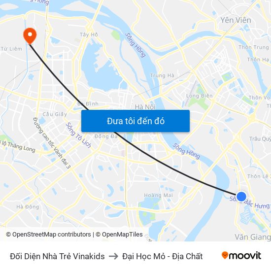 Đối Diện Nhà Trẻ Vinakids to Đại Học Mỏ - Địa Chất map