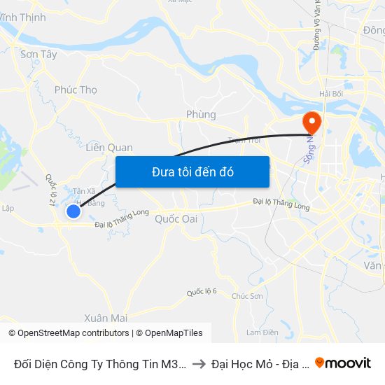 Đối Diện Công Ty Thông Tin M3 Viettel to Đại Học Mỏ - Địa Chất map