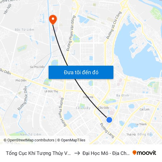 Tổng Cục Khí Tượng Thủy Văn to Đại Học Mỏ - Địa Chất map