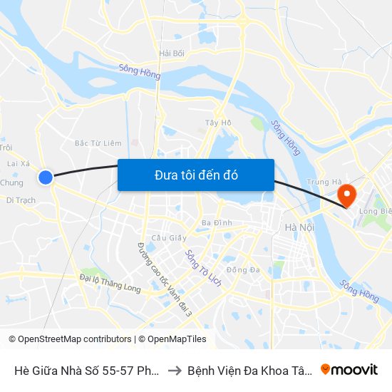 Hè Giữa Nhà Số 55-57 Phố Nhổn to Bệnh Viện Đa Khoa Tâm Anh map