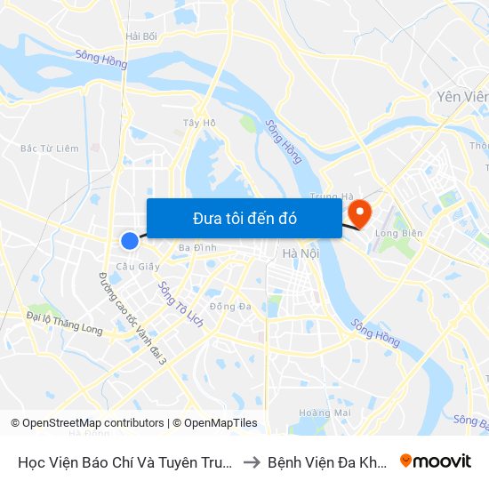 Học Viện Báo Chí Và Tuyên Truyền - 36 Xuân Thủy to Bệnh Viện Đa Khoa Tâm Anh map