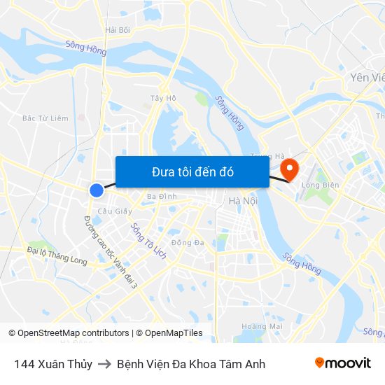 144 Xuân Thủy to Bệnh Viện Đa Khoa Tâm Anh map