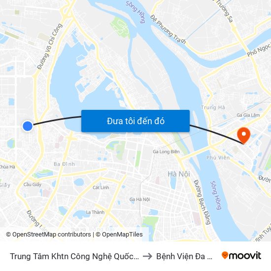 Trung Tâm Khtn Công Nghệ Quốc Gia - 18 Hoàng Quốc Việt to Bệnh Viện Đa Khoa Tâm Anh map