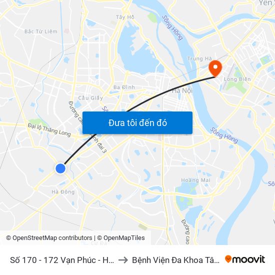 Số 170 - 172 Vạn Phúc - Hà Đông to Bệnh Viện Đa Khoa Tâm Anh map