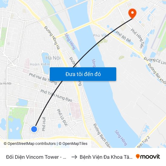 Đối Diện Vincom Tower - Bà Triệu to Bệnh Viện Đa Khoa Tâm Anh map