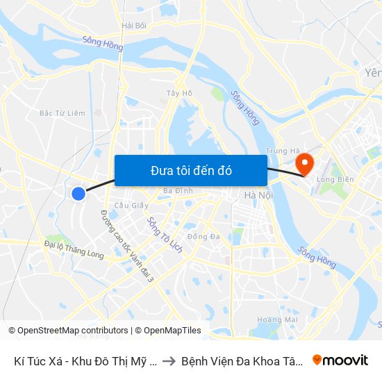 Kí Túc Xá - Khu Đô Thị Mỹ Đình II to Bệnh Viện Đa Khoa Tâm Anh map