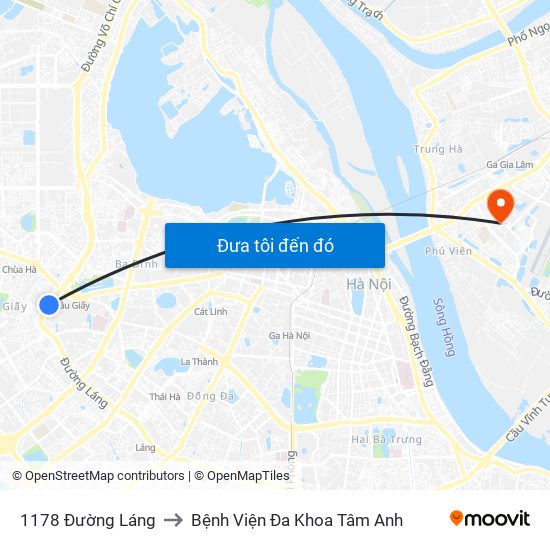 1178 Đường Láng to Bệnh Viện Đa Khoa Tâm Anh map