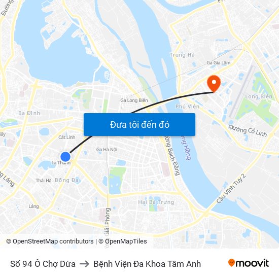 Số 94 Ô Chợ Dừa to Bệnh Viện Đa Khoa Tâm Anh map