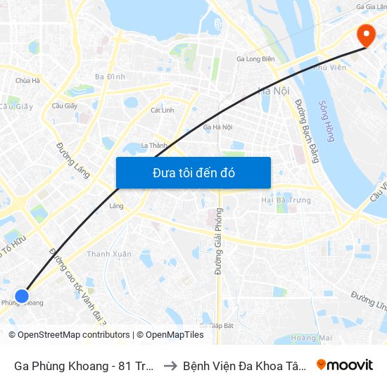 Ga Phùng Khoang - 81 Trần Phú to Bệnh Viện Đa Khoa Tâm Anh map