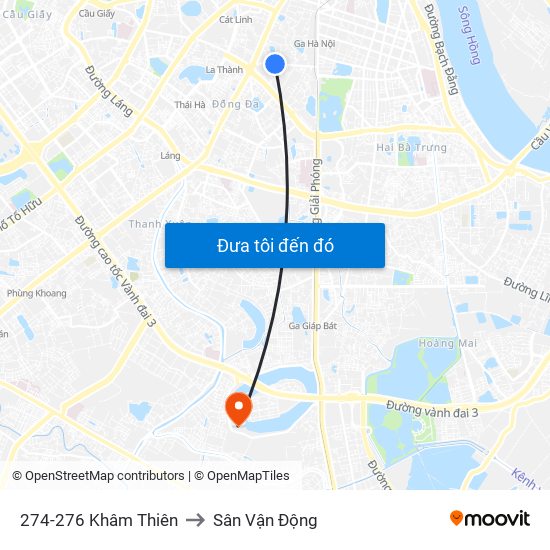 274-276 Khâm Thiên to Sân Vận Động map