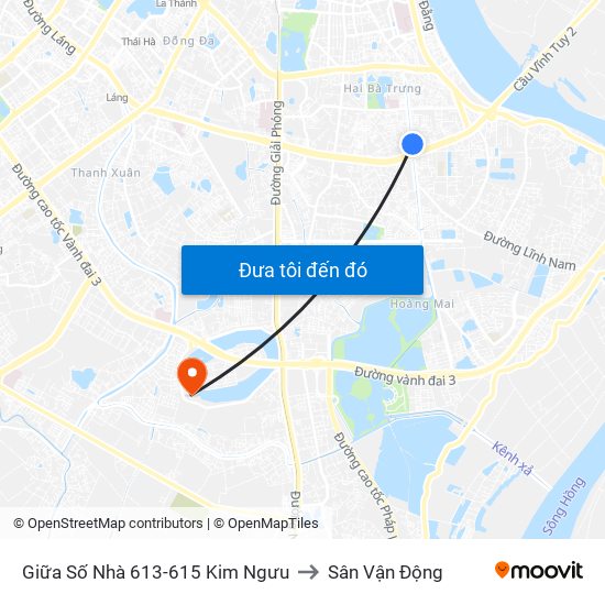 Giữa Số Nhà 613-615 Kim Ngưu to Sân Vận Động map