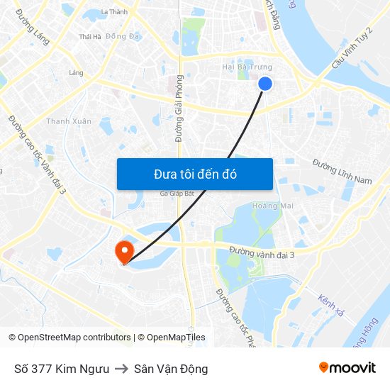 Số 377 Kim Ngưu to Sân Vận Động map