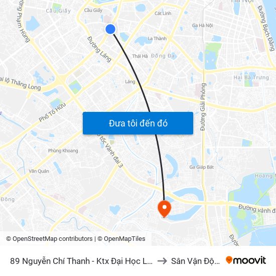 89 Nguyễn Chí Thanh - Ktx Đại Học Luật to Sân Vận Động map