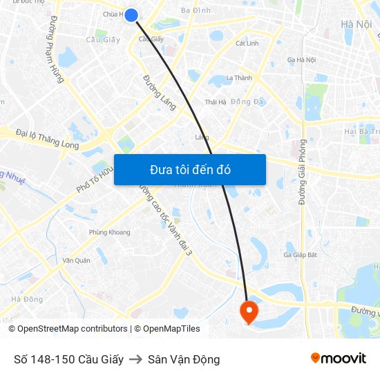 Số 148-150 Cầu Giấy to Sân Vận Động map