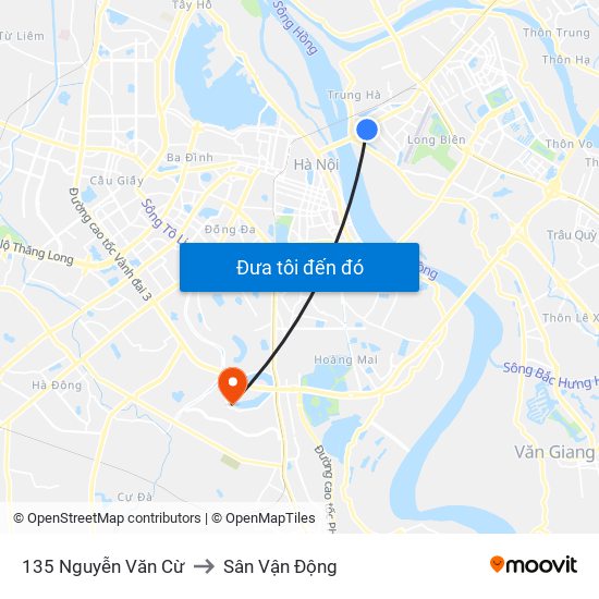 135 Nguyễn Văn Cừ to Sân Vận Động map
