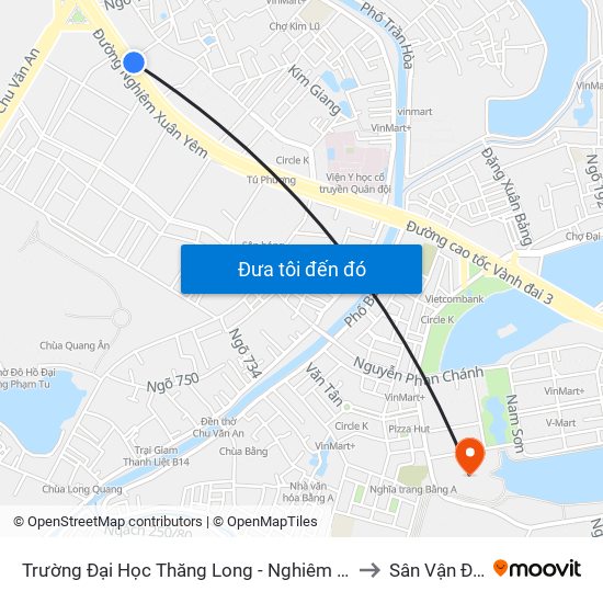 Trường Đại Học Thăng Long - Nghiêm Xuân Yêm to Sân Vận Động map