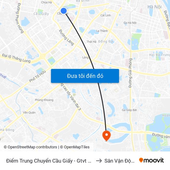 Điểm Trung Chuyển Cầu Giấy - Gtvt 02 to Sân Vận Động map