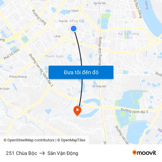 251 Chùa Bộc to Sân Vận Động map