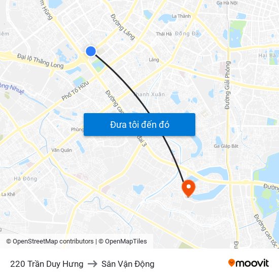 220 Trần Duy Hưng to Sân Vận Động map