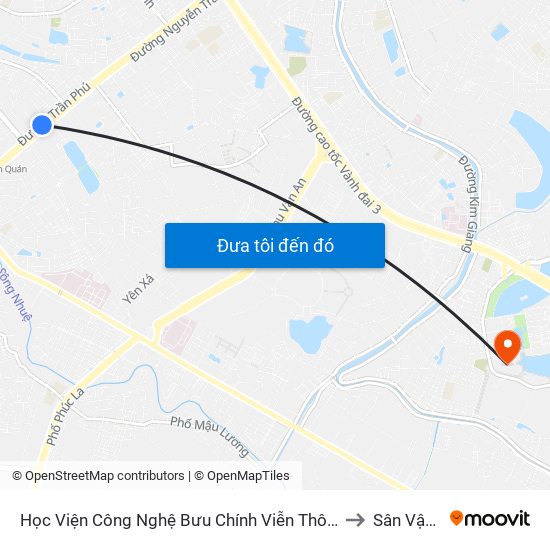 Học Viện Công Nghệ Bưu Chính Viễn Thông - Trần Phú (Hà Đông) to Sân Vận Động map