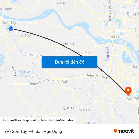 (A) Sơn Tây to Sân Vận Động map